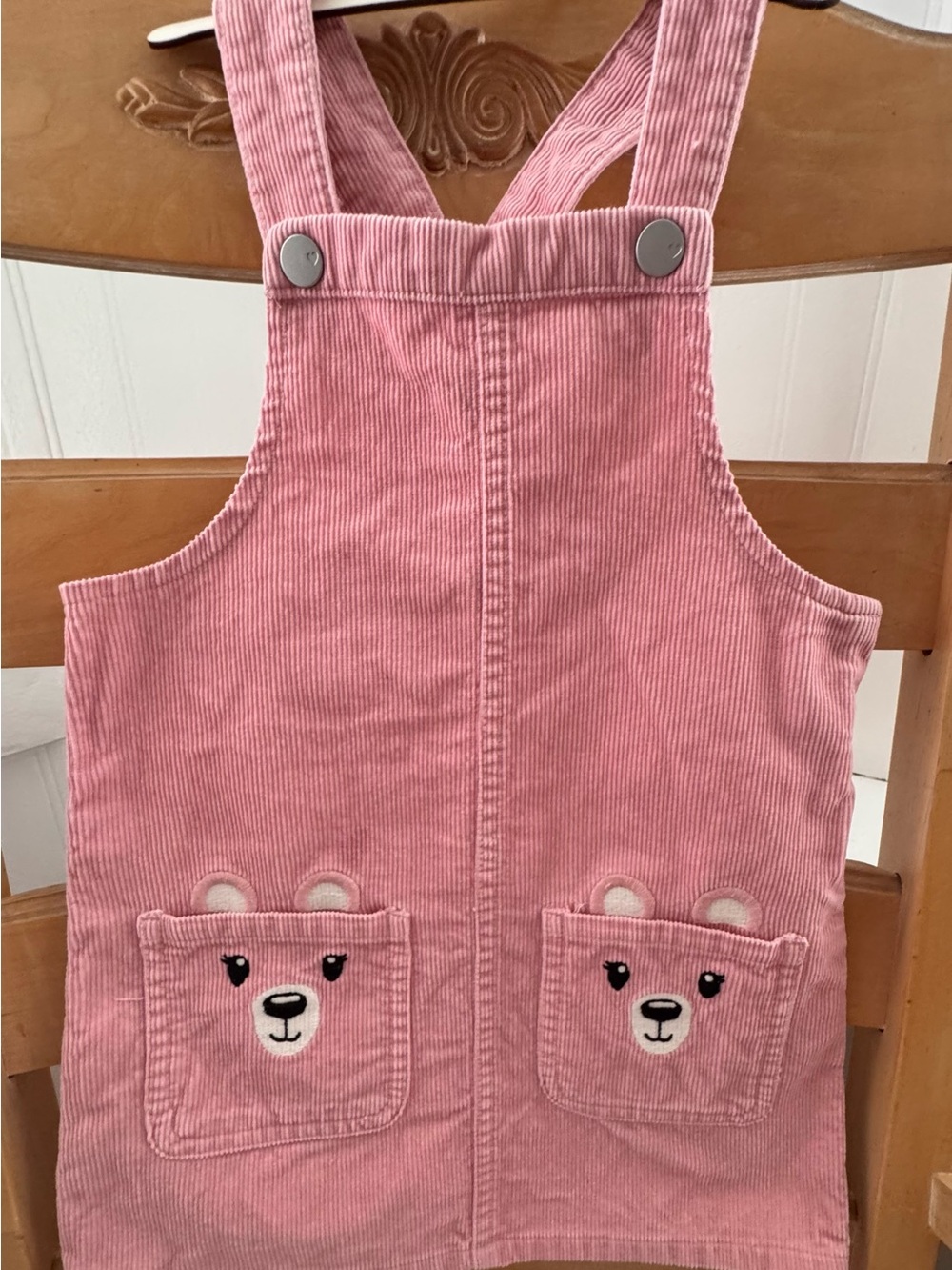The Children's Place Pink Corduroy Overall Dress with Bear Pocket Appliques